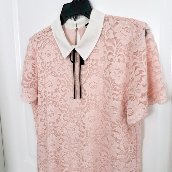 KARL LAGERFELD Pink Lace Short sleeve Top with Ribbon - Picture 2 of 4